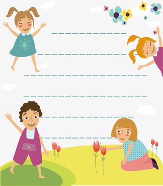 春天草地开心的孩子免抠