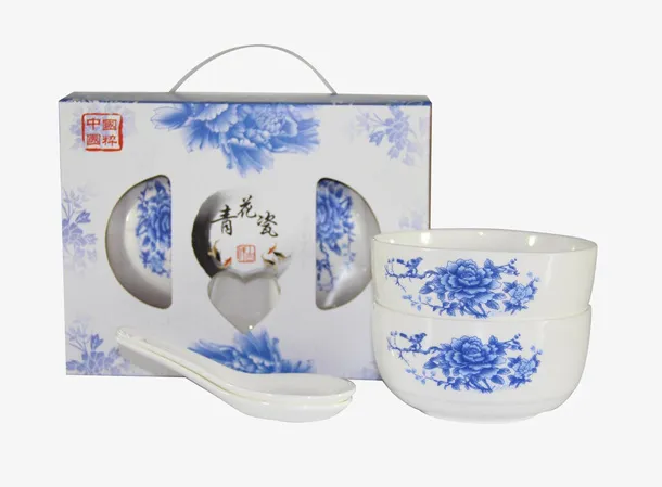 青花瓷套碗礼盒装免抠