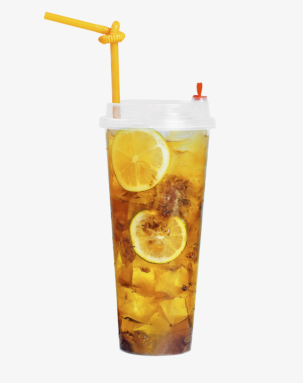 插吸管的柠檬红茶免抠