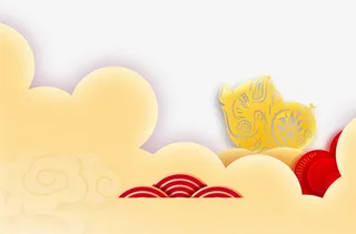 祥云剪纸猪猪年免抠