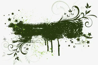 草绿色笔刷花纹免抠