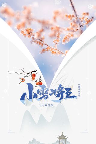 冬季小雪树枝柿子雪花二十四节气免抠