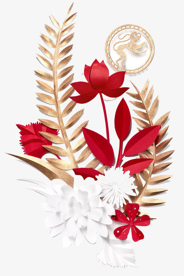 金色 和红色纸花免抠