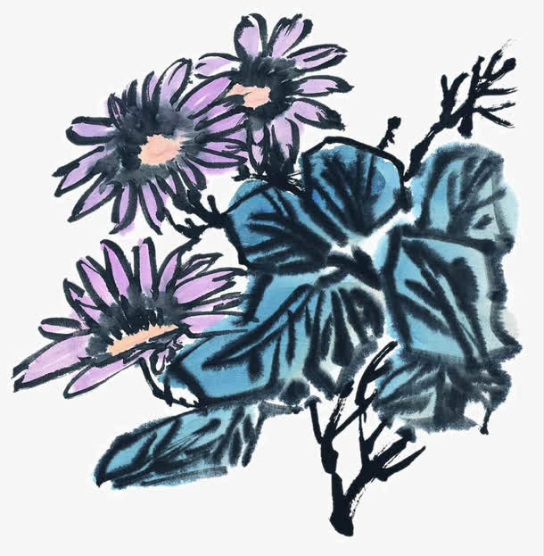 水墨菊花免抠
