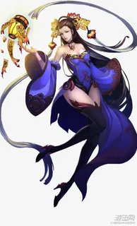 手绘游戏人物蓝衣灯笼美女免抠