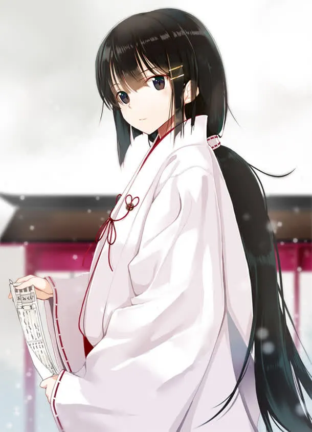 穿日本和服的手绘少女免抠