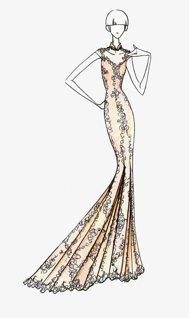 手绘旗袍礼服免抠