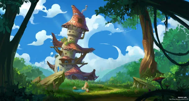 卡通小屋树林蓝天免抠