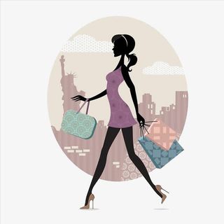 手绘购物的女人世界著名地标免抠