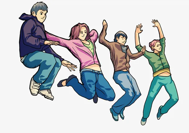 跳跃庆祝毕业卡通插画免抠