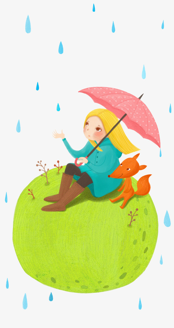 细雨下的少女免抠