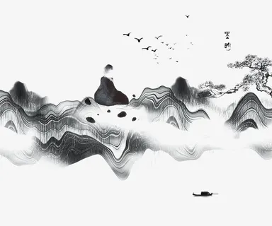 卡通手绘禅意风景画免抠 卡通手绘禅意风景画免抠