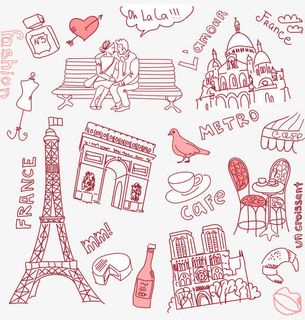 手绘卡通法国巴黎铁塔免抠