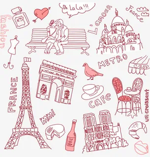 手绘卡通法国巴黎铁塔免抠