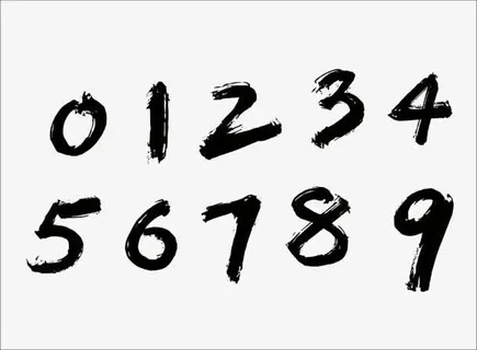 黑色墨迹毛笔数字免抠