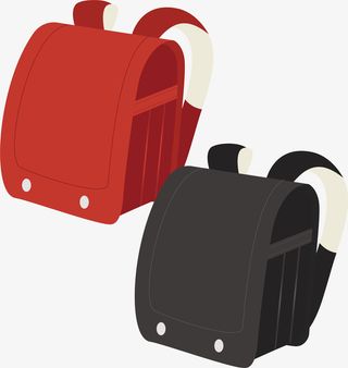 手绘卡通黑色红色两个书包免抠