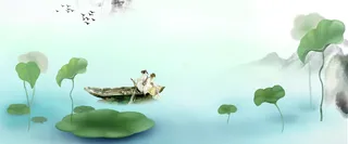 荷花小清新文艺中国风绿色banner高清
