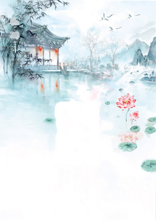 水墨山水画中国风背景透明PNG高清