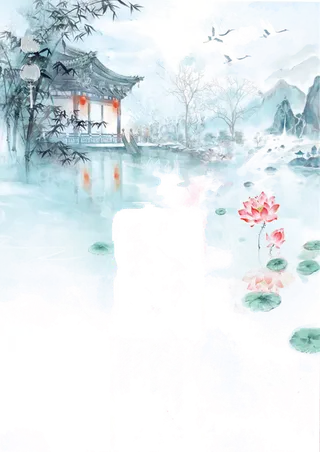 水墨山水画中国风背景透明PNG高清