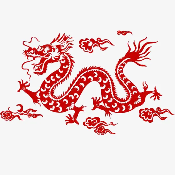 国潮剪纸中国龙元素免抠
