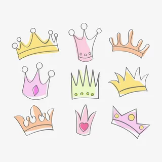 卡通手绘王子公主王冠素材免抠