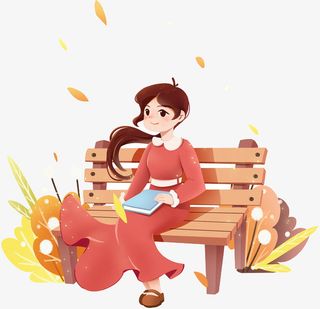 秋天节气女孩看书素材免抠