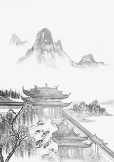 水墨风悠然写意庭院免抠