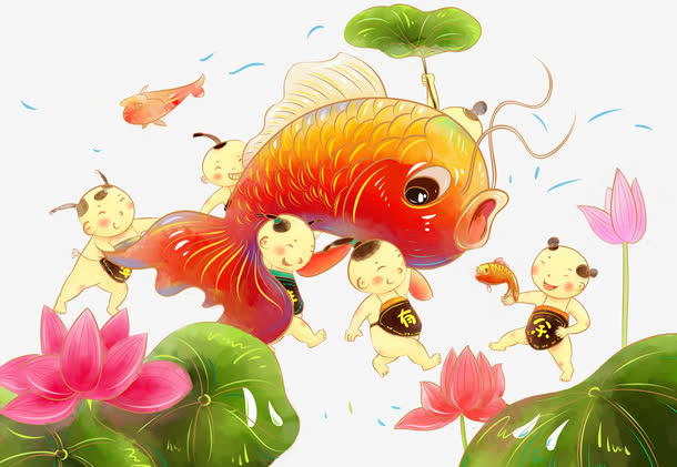 年年有余新春佳节插画素材免抠