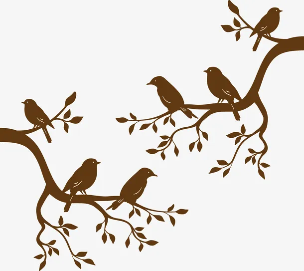小鸟树枝免抠