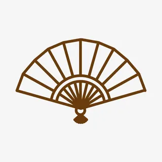 手绘线条折扇免抠