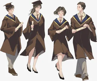 手绘卡通毕业季学生人物免抠