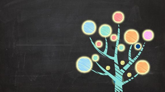 黑色黑板彩色树背景图免抠