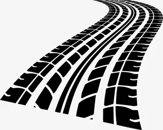 黑色矢量轮胎轨迹图形免抠