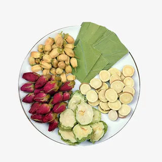 产品实物植物苦瓜玫瑰荷叶茶免抠