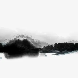 浓郁泼墨水墨山水画免抠