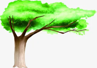 春天绿色水彩大树免抠