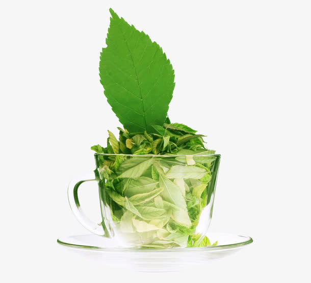 玻璃杯茶叶图免抠
