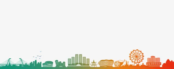 彩色渐变城市建筑剪影素材图案免抠
