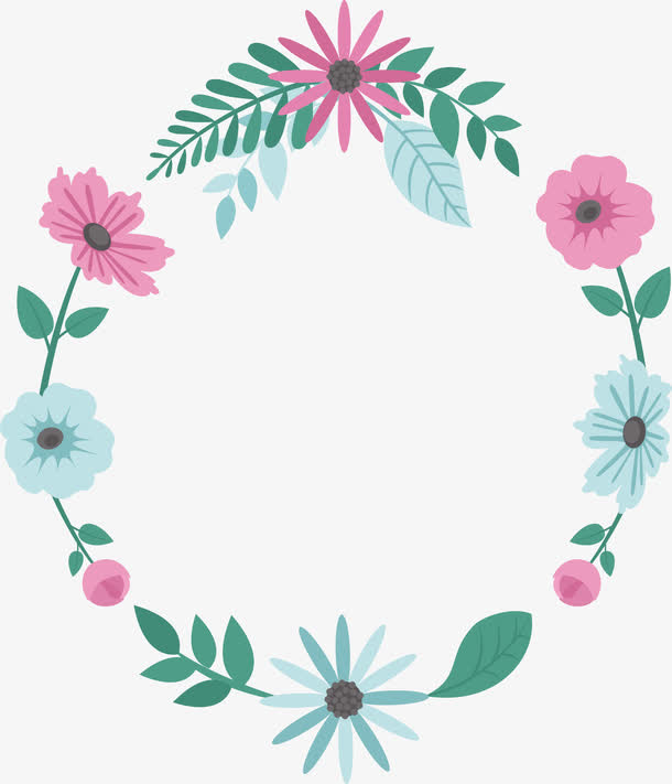 手绘春天花边框矢量素材免抠