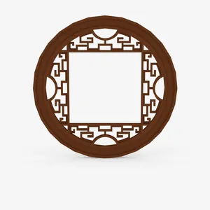 棕色中式镂空圆形窗免抠