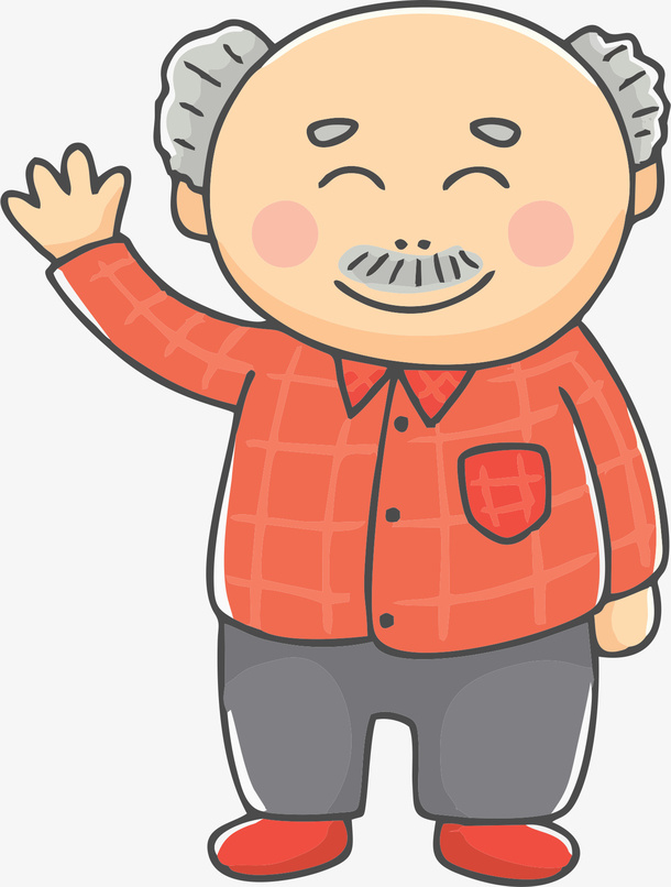 手绘白发老人免抠