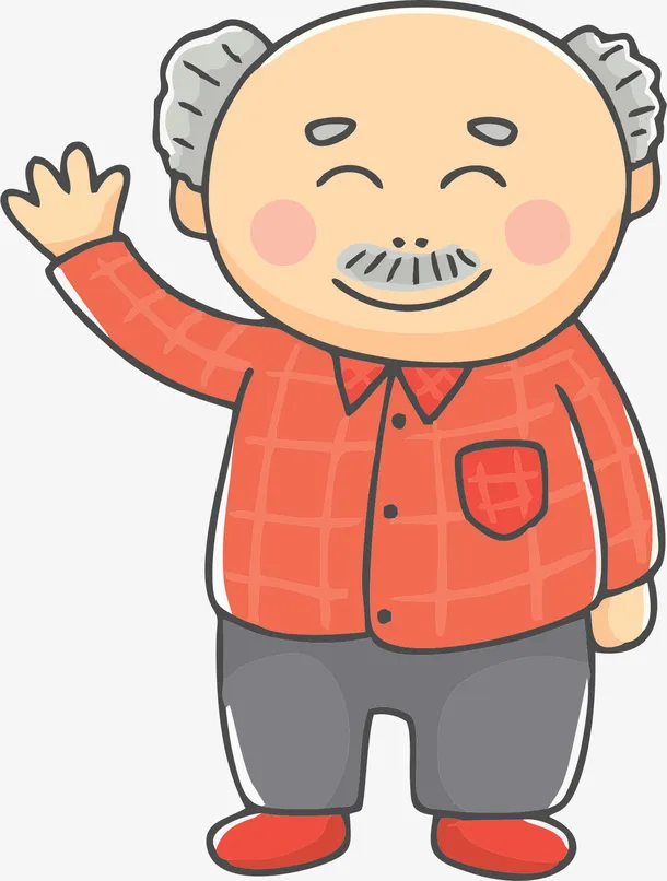 手绘白发老人免抠