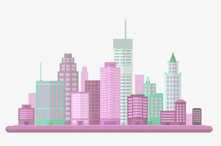 618大促电商炫彩建筑背景插画