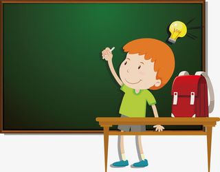 矢量黑板上写字的男孩免抠