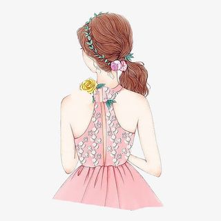 卡通手绘美女背影免抠