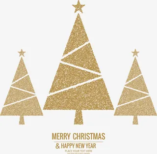 三棵金色圣诞树免抠节日圣诞节元素