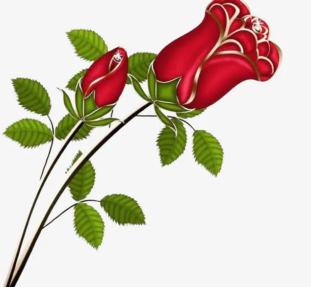手绘红玫瑰免抠