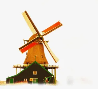 春天郊外美景风车造型免抠