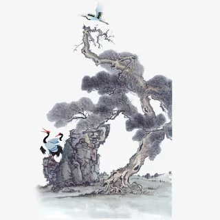 松鹤工笔画免费素材免抠