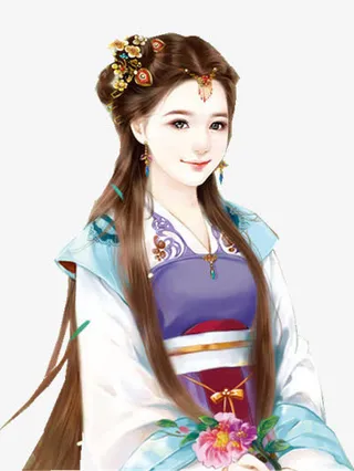 蓝衣甜美红发女子古风立绘免抠